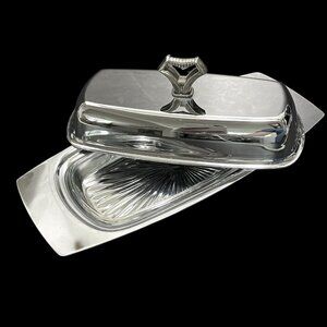 Vintage 1950s Kromex Chrome Covered Butter Dish with Glass Insert - Made in USA